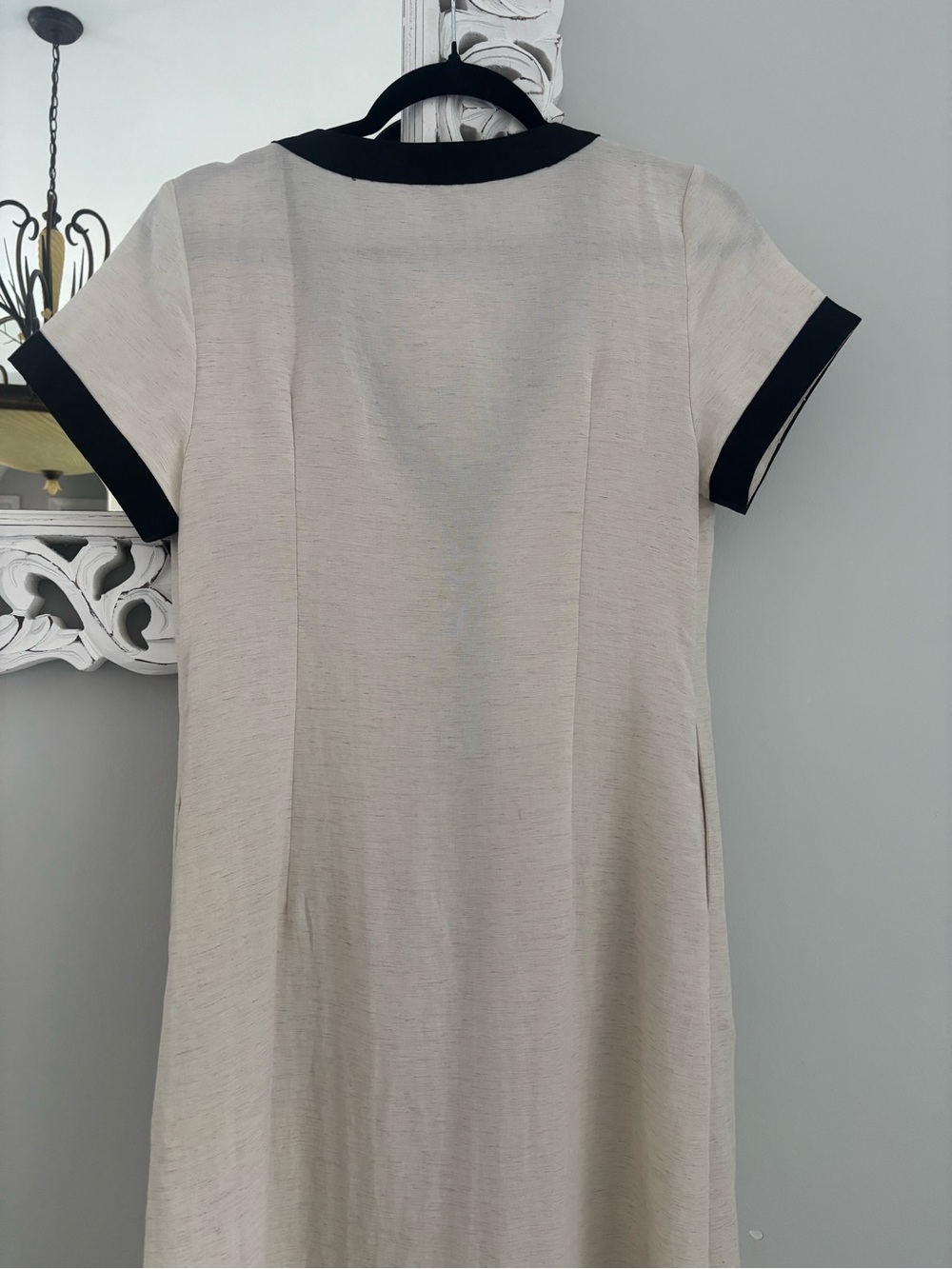 ✨COMMENSE Cotton & Linen High-Slit Contrast Trim Dress Black and White✨ - Picture 6 of 10